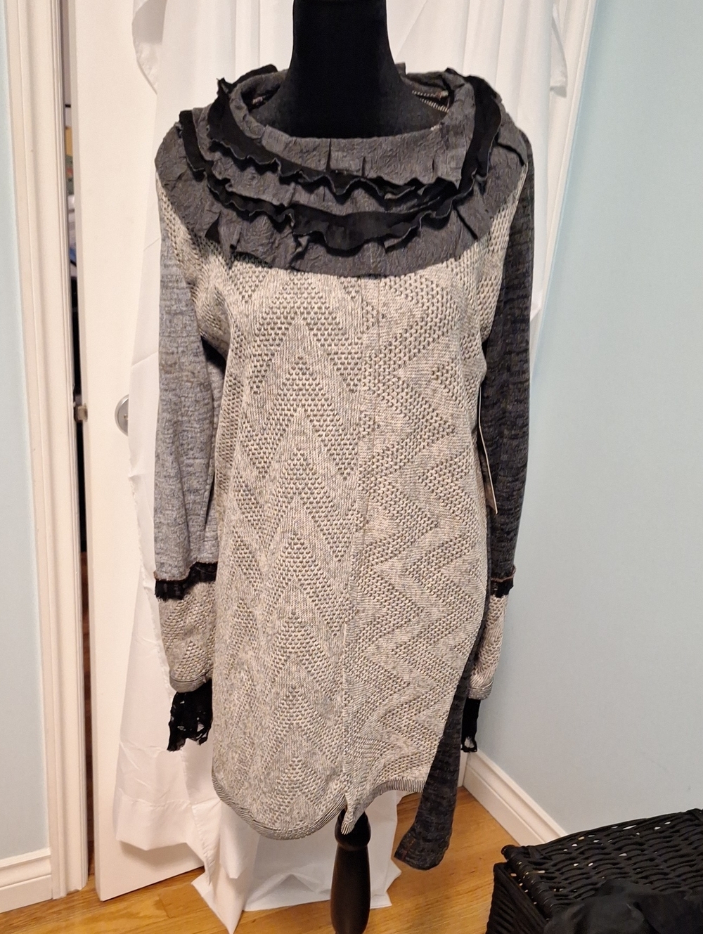 Grey Knit Ruffle-Trim Women's Dress